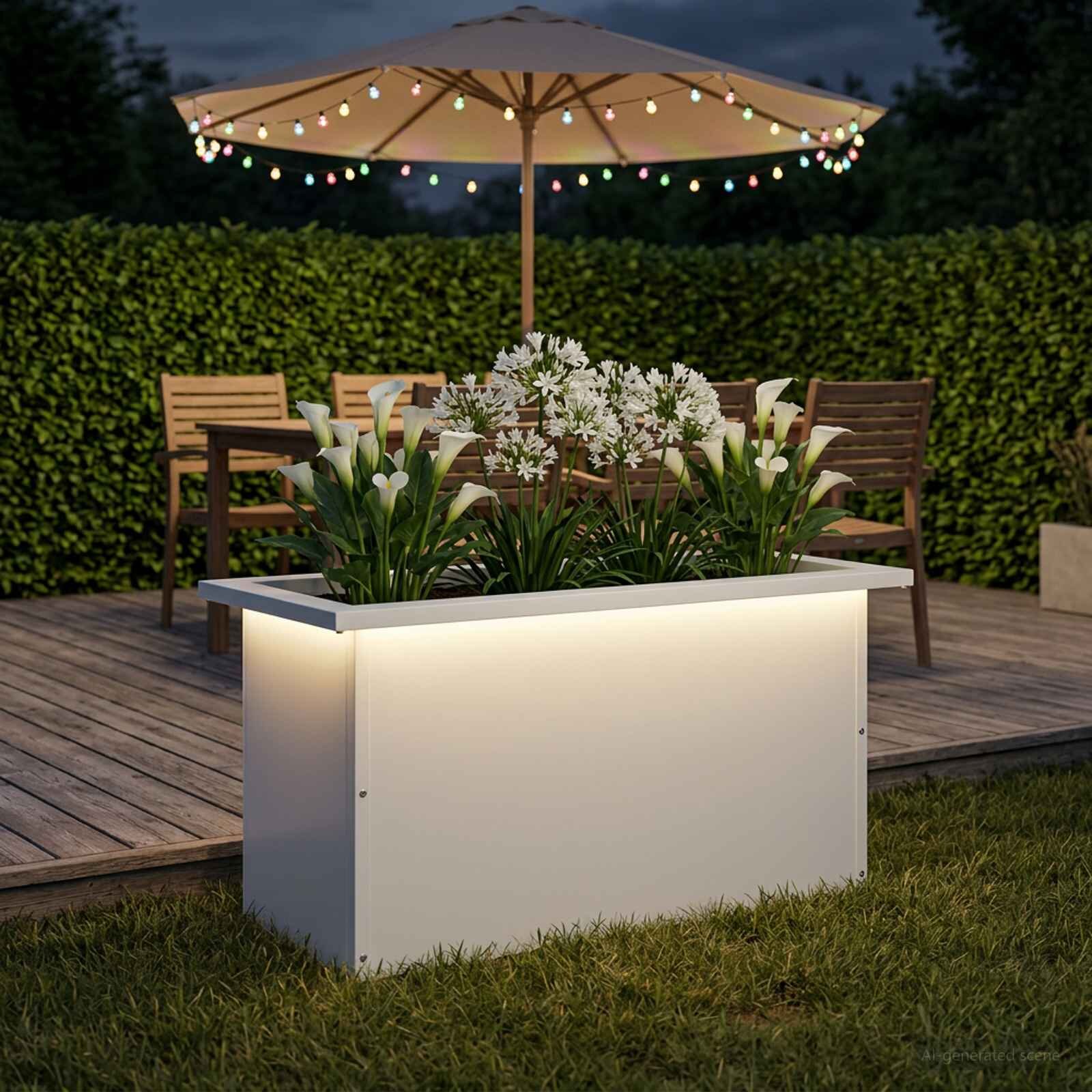 vidaXL Градинска кашпа с LED осветление Бяло 30 × 60 × 30 см Стомана