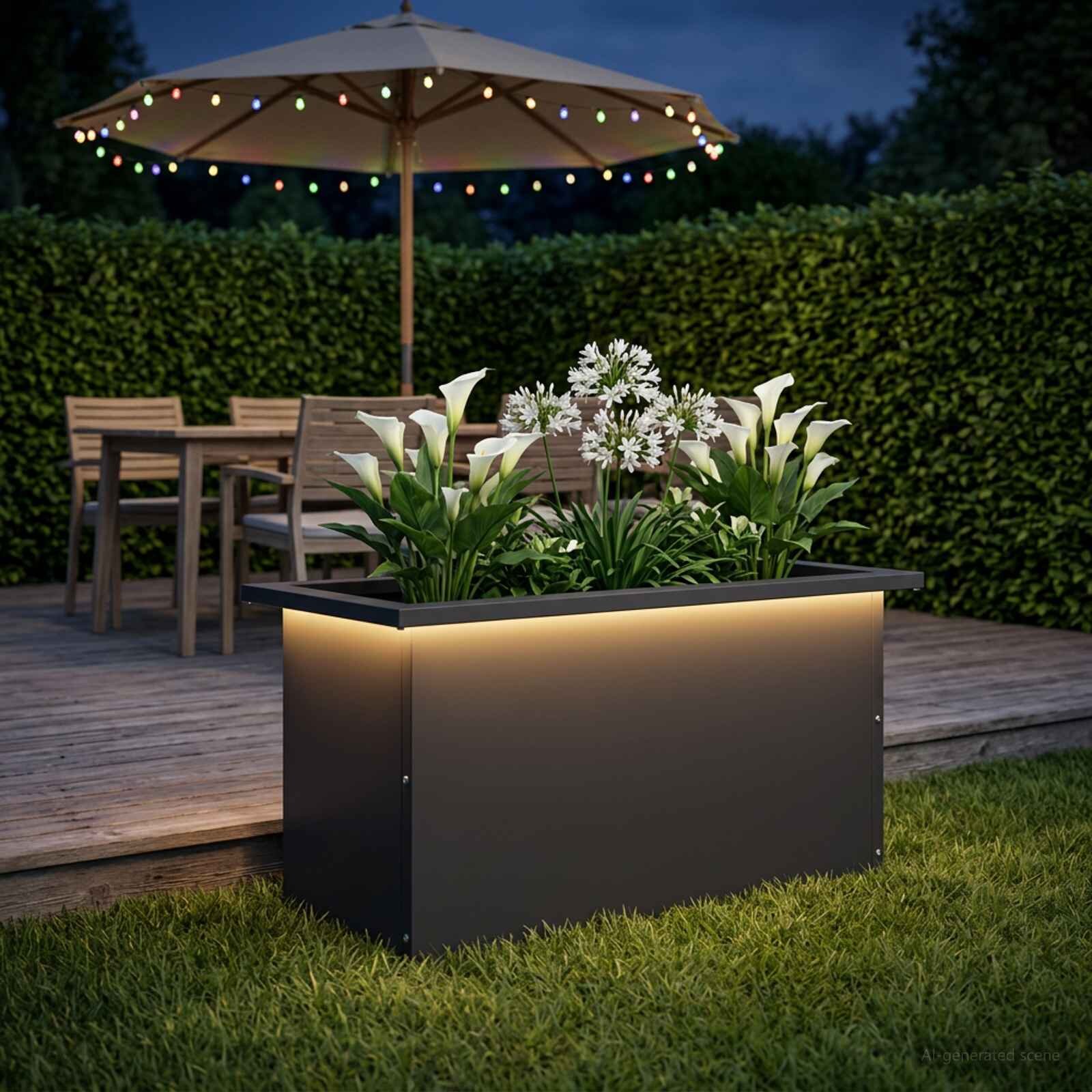 vidaXL Градинска кашпа с LED осветление Черно 30 x 60 x 30 см Стомана