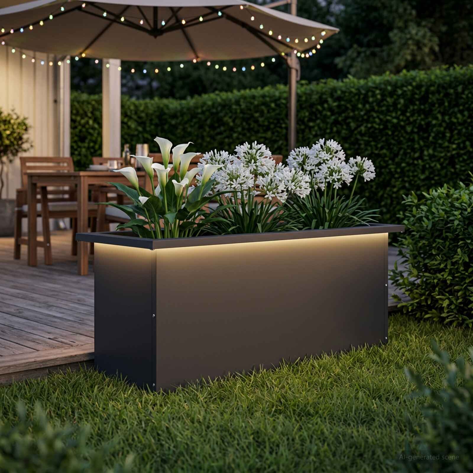 vidaXL Градинска кашпа с LED осветление Черно 30 x 80 x 30 см Стомана