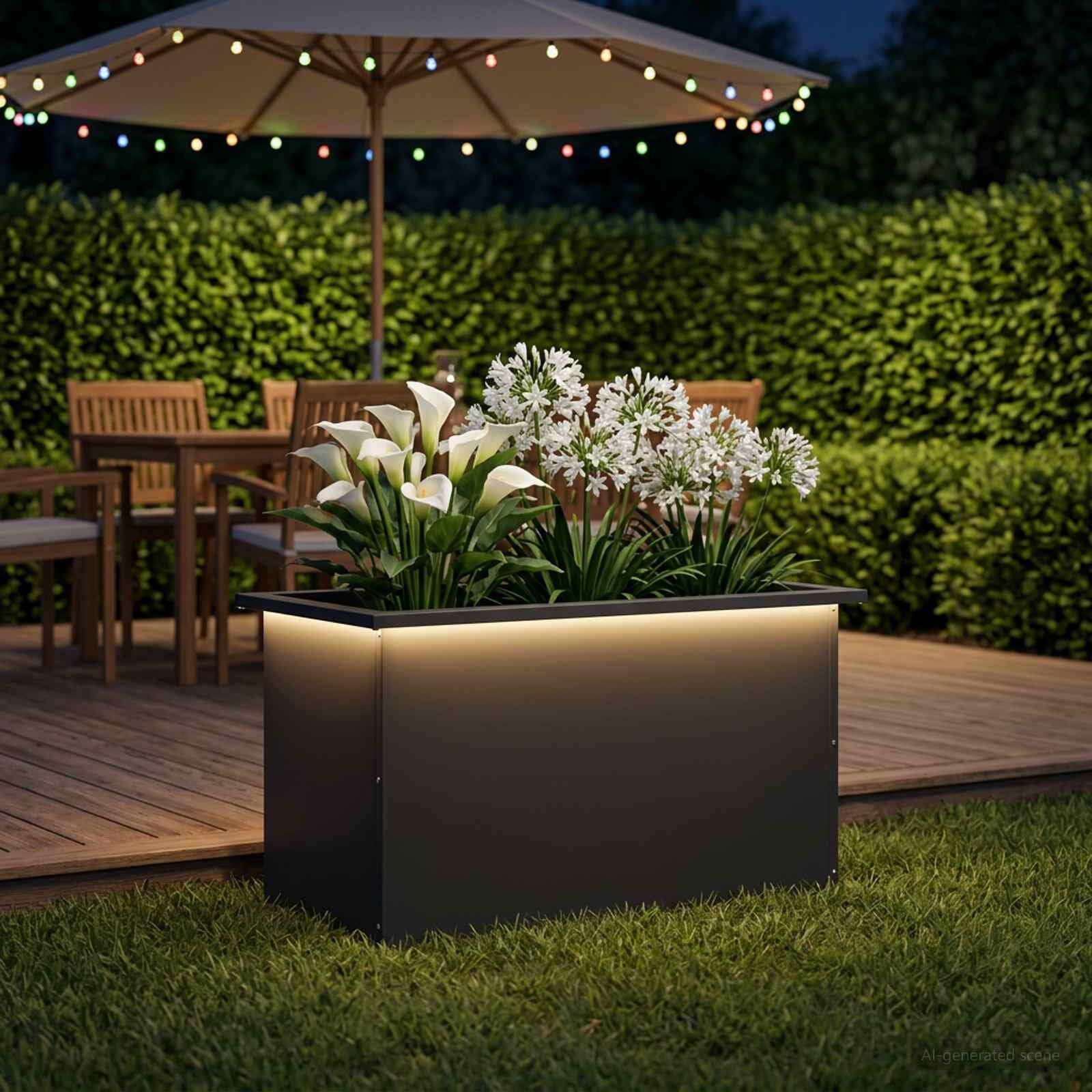 vidaXL Градинска кашпа с LED осветление Черно 40 x 80 x 40 cm Стомана