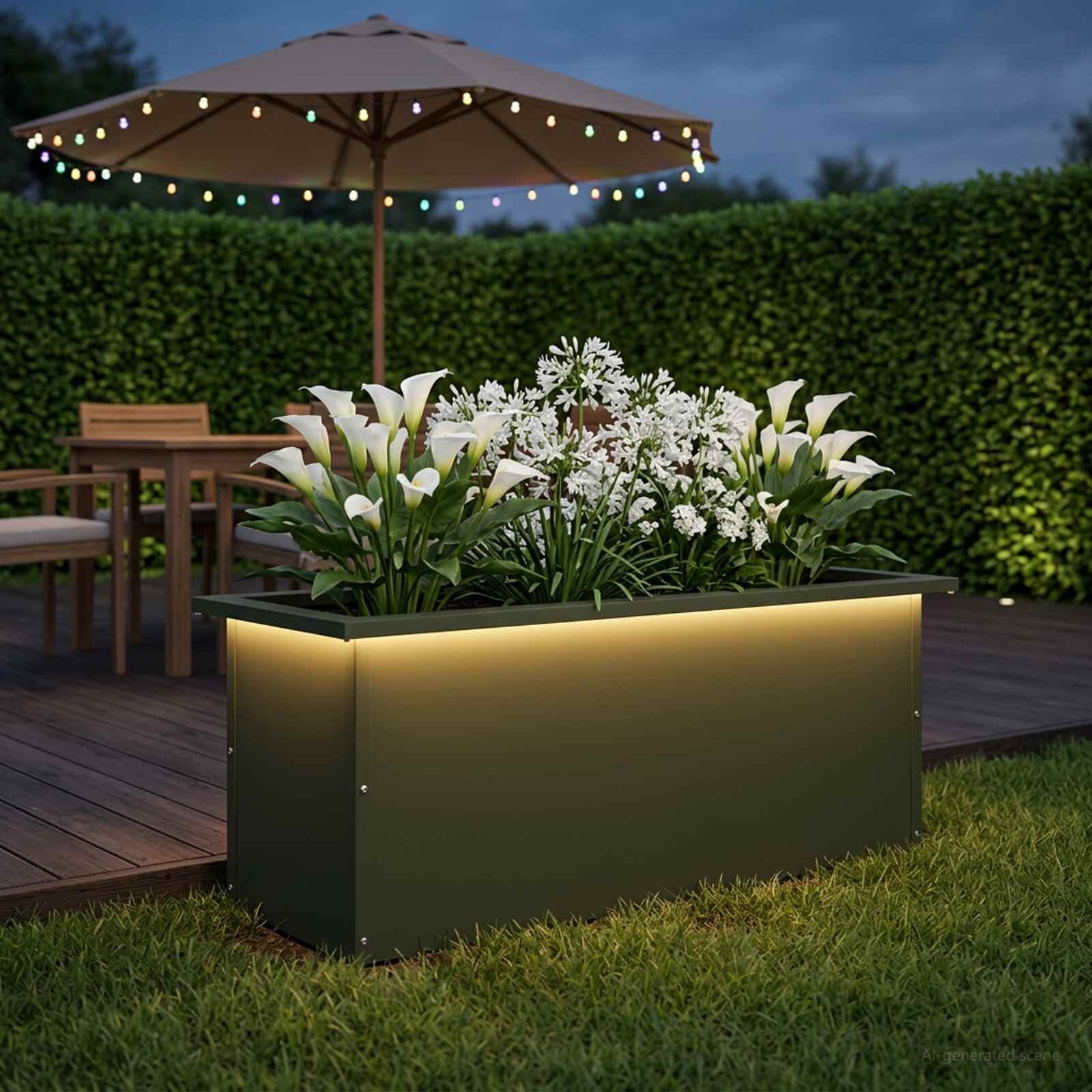 vidaXL Градинска кашпа с LED осветление Маслиненозелено