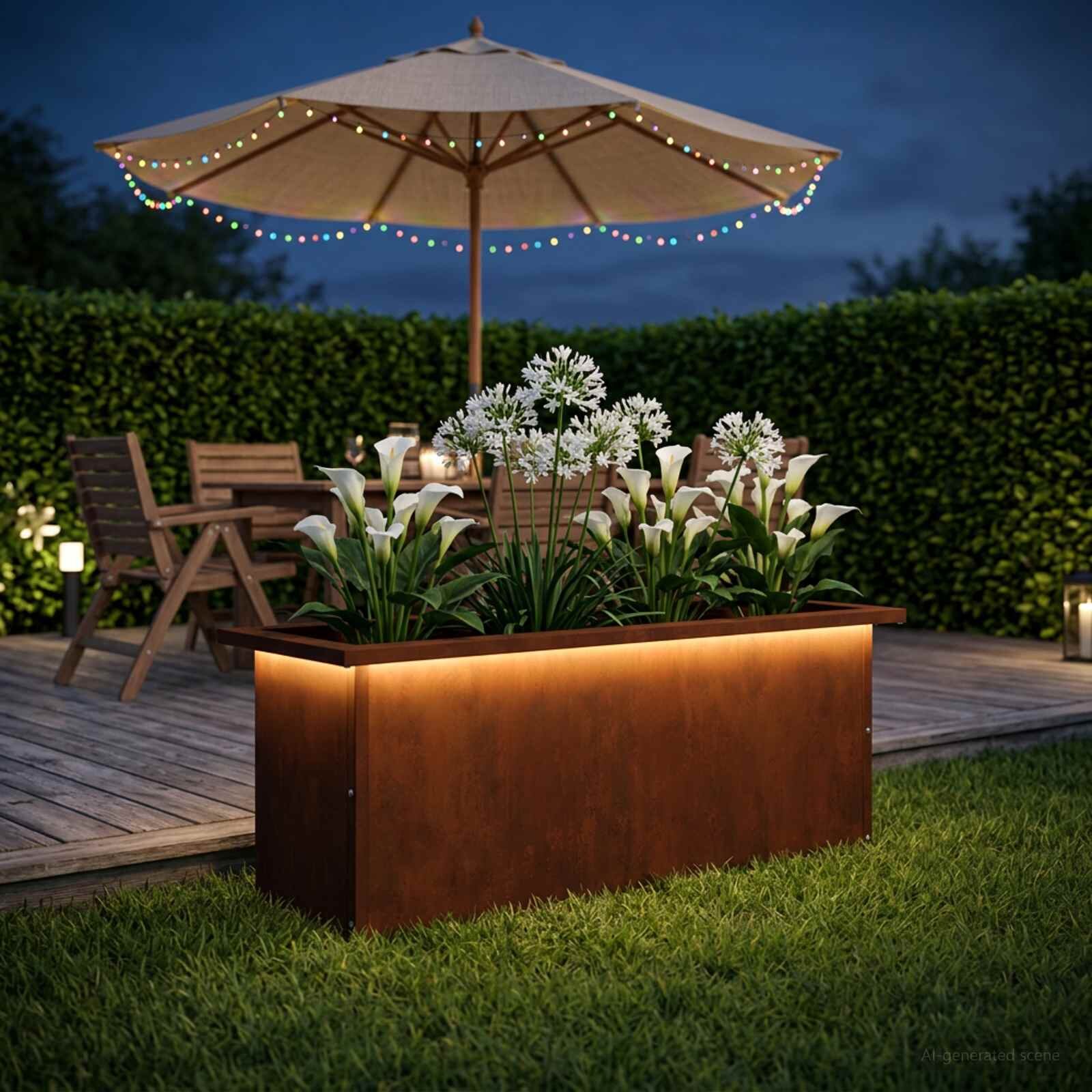 vidaXL Градинска кашпа с LED осветление Ръждясало 30 x 80 x 30 см
