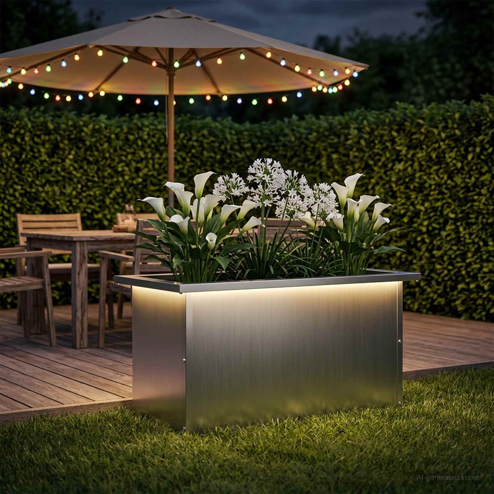 vidaXL Градинска кашпа с LED осветление Сребристо 30 × 60 × 30 см