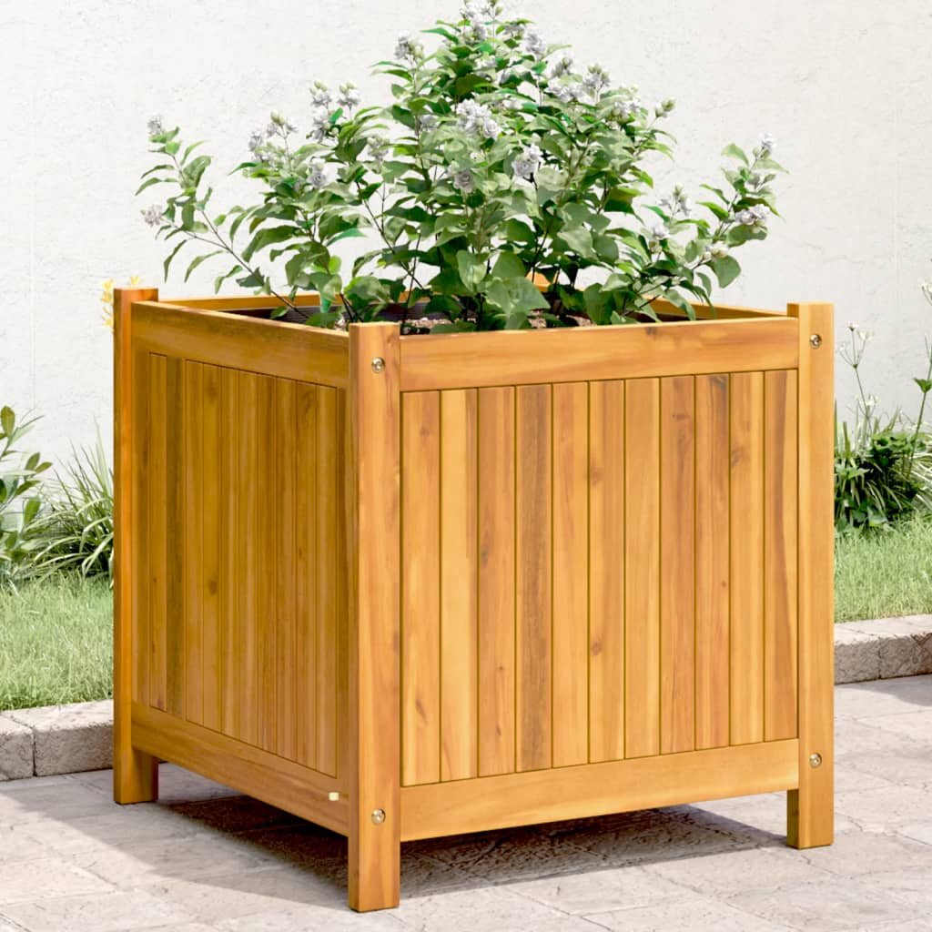 vidaXL Градинска кашпа с вложка 50x50x50 см масивна акация