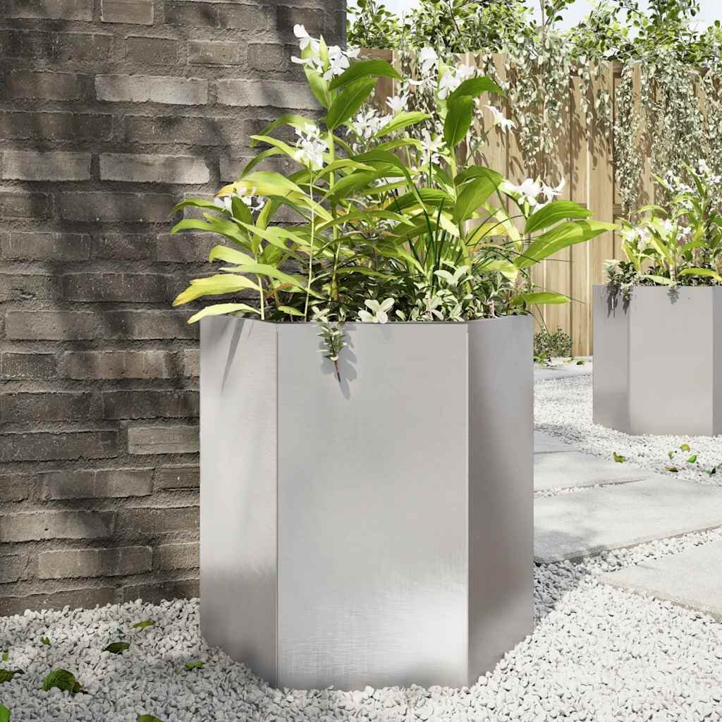 vidaXL Градинска кашпа шестоъгълна 46x40x45 см неръждаема стомана
