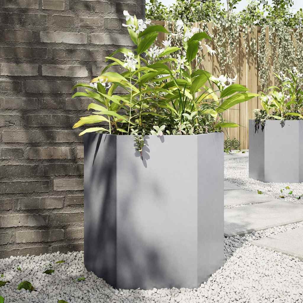 vidaXL Градинска кашпа шестоъгълна 46x40x45 см поцинкована стомана