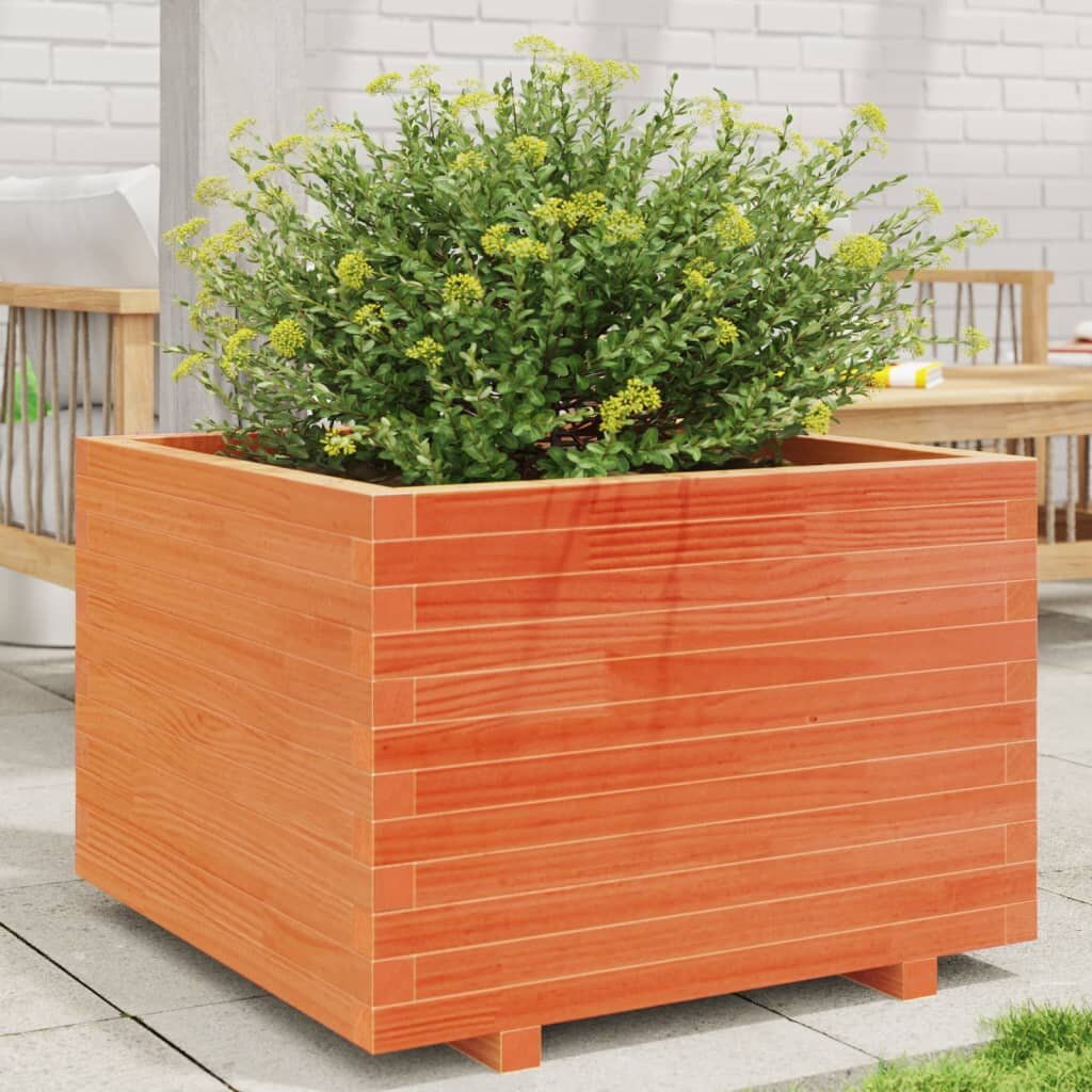 vidaXL Градинска кашпа восъчнокафяв 70x70x495 см борово дърво масив