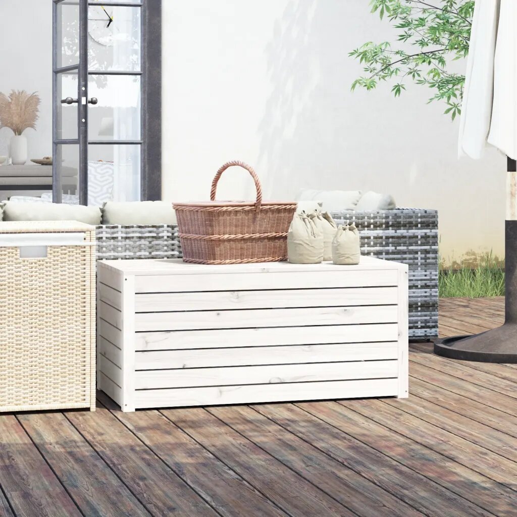 vidaXL Градинска кутия бяла 101x505x465 см масивна борова дървесина