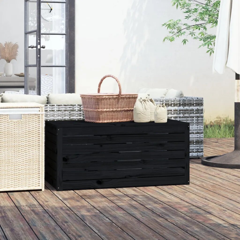 vidaXL Градинска кутия черна 101x505x465 см масивна борова дървесина