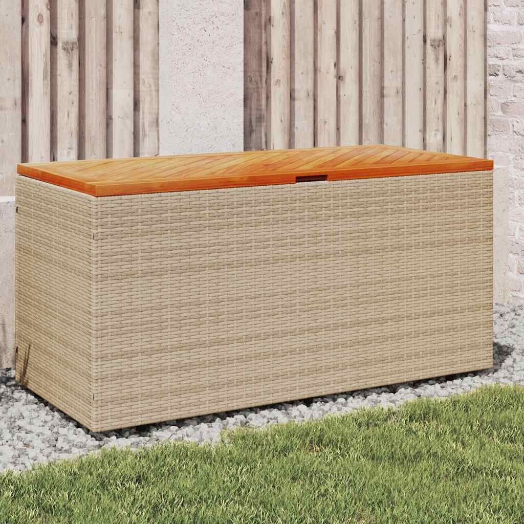 vidaXL Градинска кутия за съхранение бежов 110x50x54см PE ратан акация