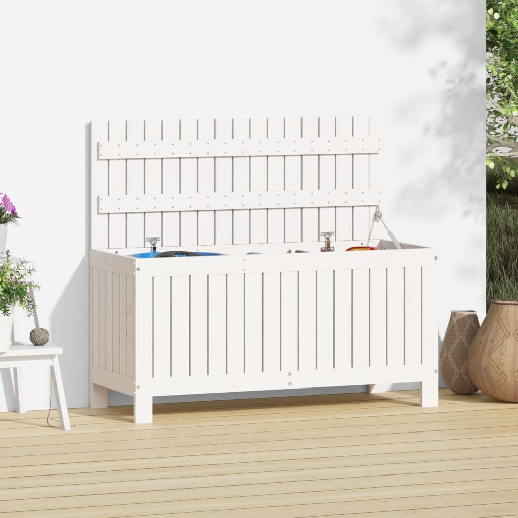 vidaXL Градинска кутия за съхранение бяла 108x425x54 см бор масив
