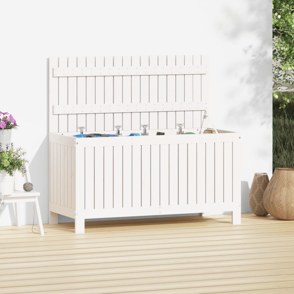 vidaXL Градинска кутия за съхранение бяла 115x49x60 см бор масив