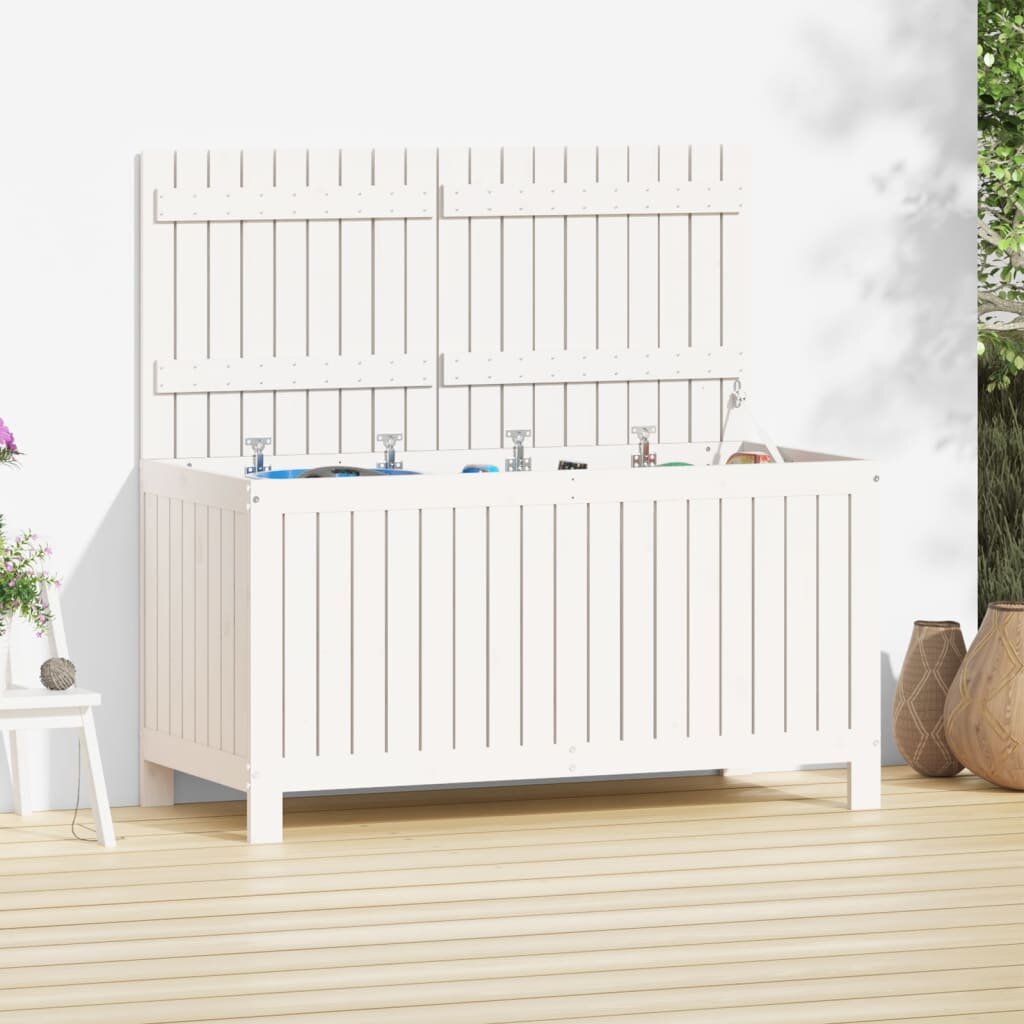 vidaXL Градинска кутия за съхранение бяла 121x55x64 см бор масив