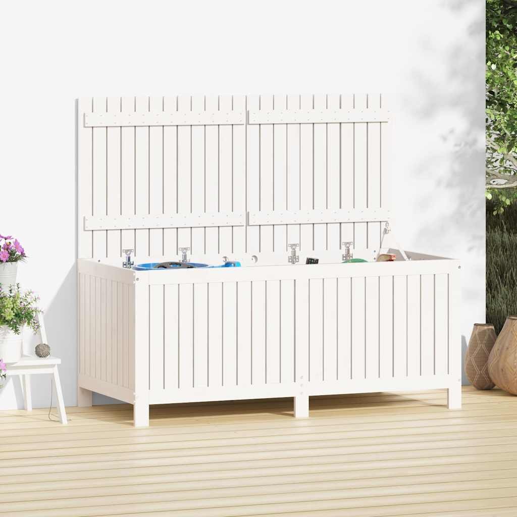 vidaXL Градинска кутия за съхранение бяла 134x68x64 см бор масив
