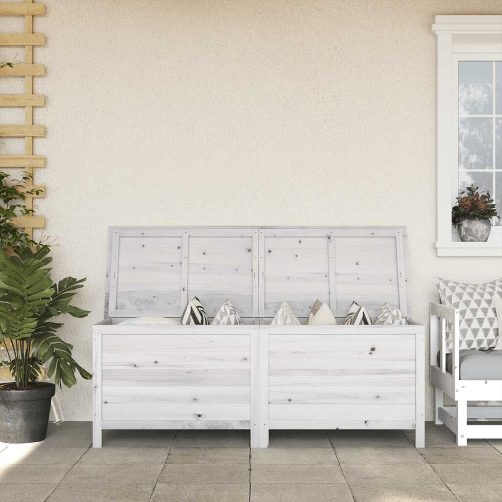 vidaXL Градинска кутия за съхранение бяла 150x50x565 см чам масив