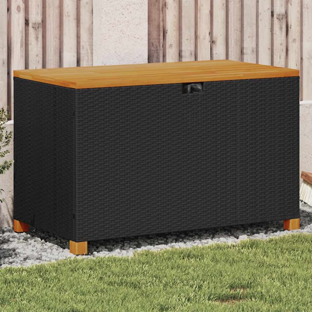 vidaXL Градинска кутия за съхранение черна 110x55x63см PE ратан акация