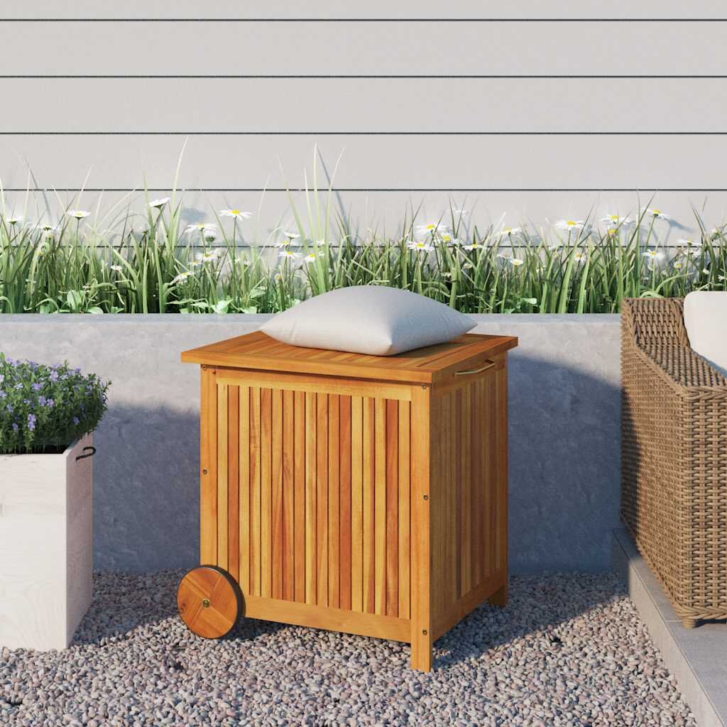 vidaXL Градинска кутия за съхранение с колела 60x50x58 см акация масив