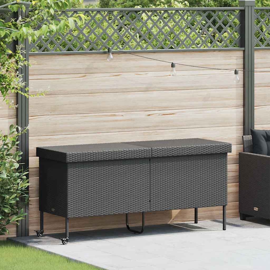 vidaXL Градинска кутия за съхранение с колелца черна 160x55x75 см полиратан