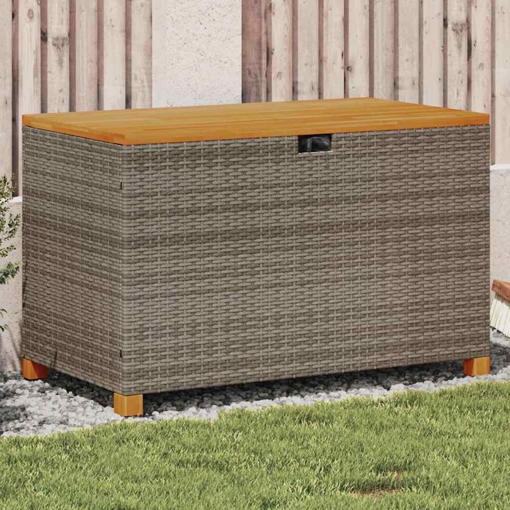 vidaXL Градинска кутия за съхранение сив 110x55x63 см PE ратан акация