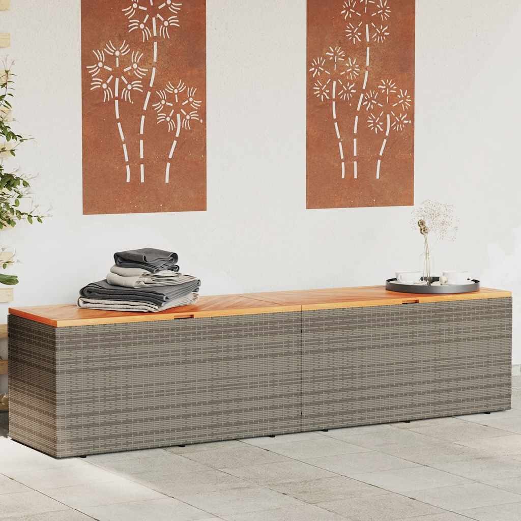 vidaXL Градинска кутия за съхранение сива 220x50x54 см PE ратан акация