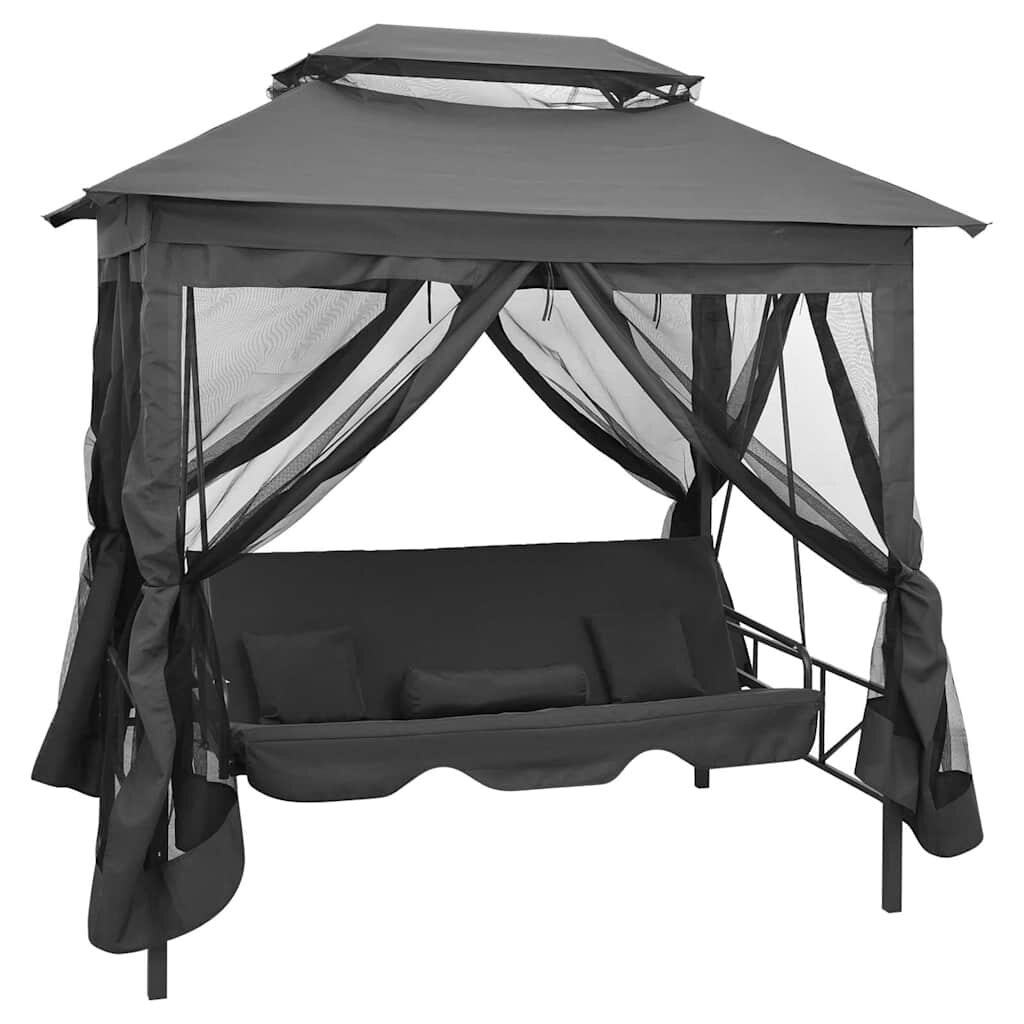 vidaXL Градинска люлка със сенник антрацит 220x160x240 см стомана