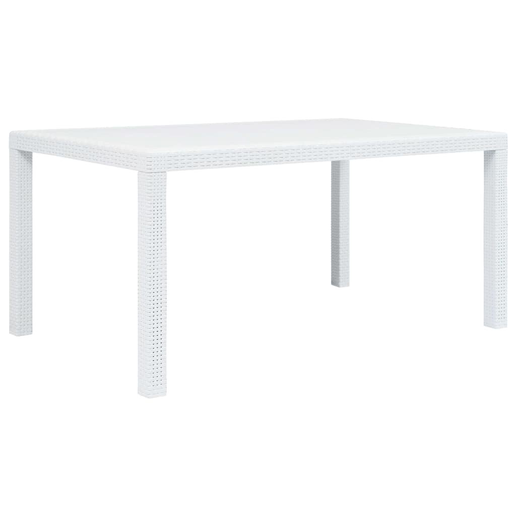 vidaXL Градинска маса 150x90x72 см пластмаса ратанов вид бяла