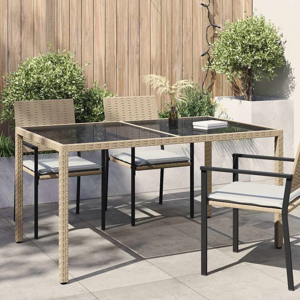 vidaXL Градинска маса 150x90x75 см закалено стъкло и полиратан бежова