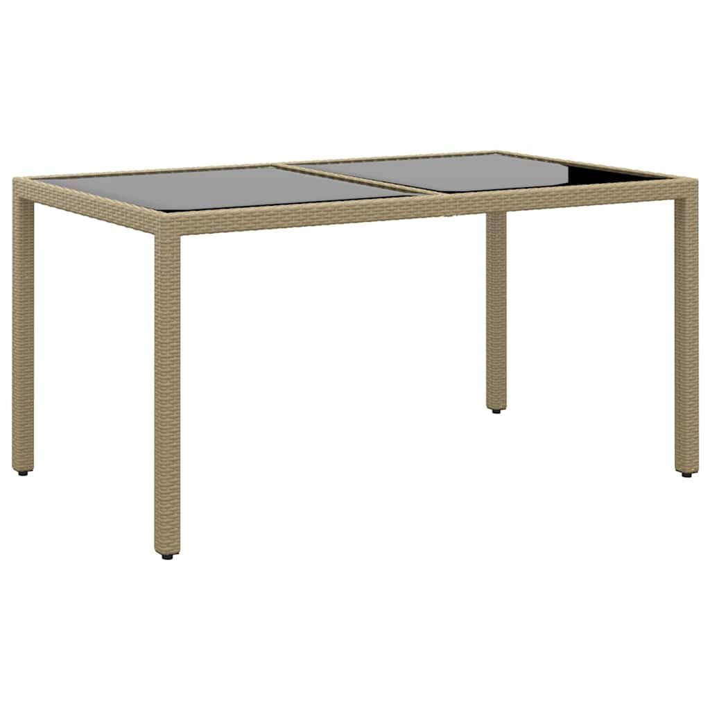 vidaXL Градинска маса 150x90x75 см закалено стъкло и полиратан бежова