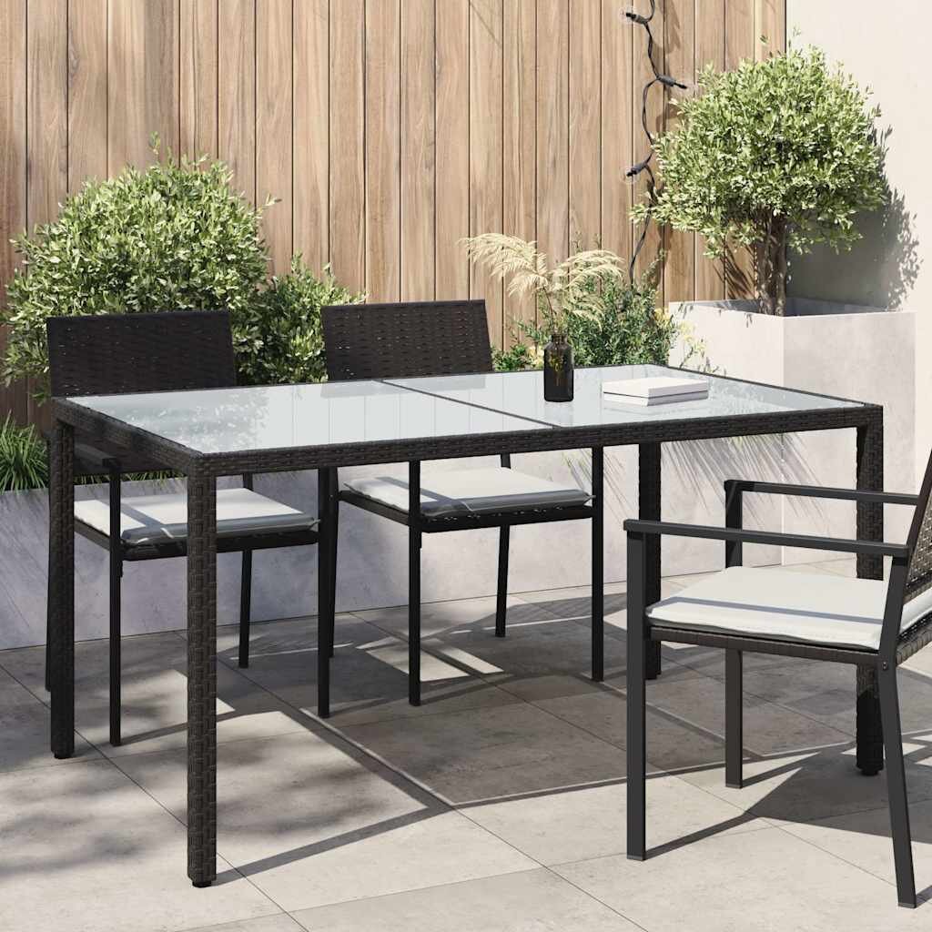 vidaXL Градинска маса 150x90x75 см закалено стъкло и полиратан черна