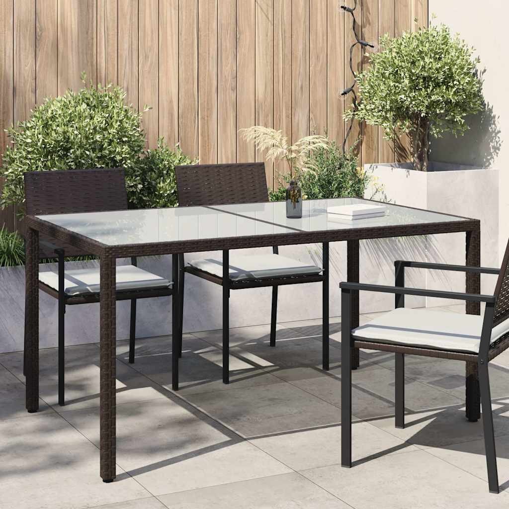 vidaXL Градинска маса 150x90x75 см закалено стъкло и полиратан кафява