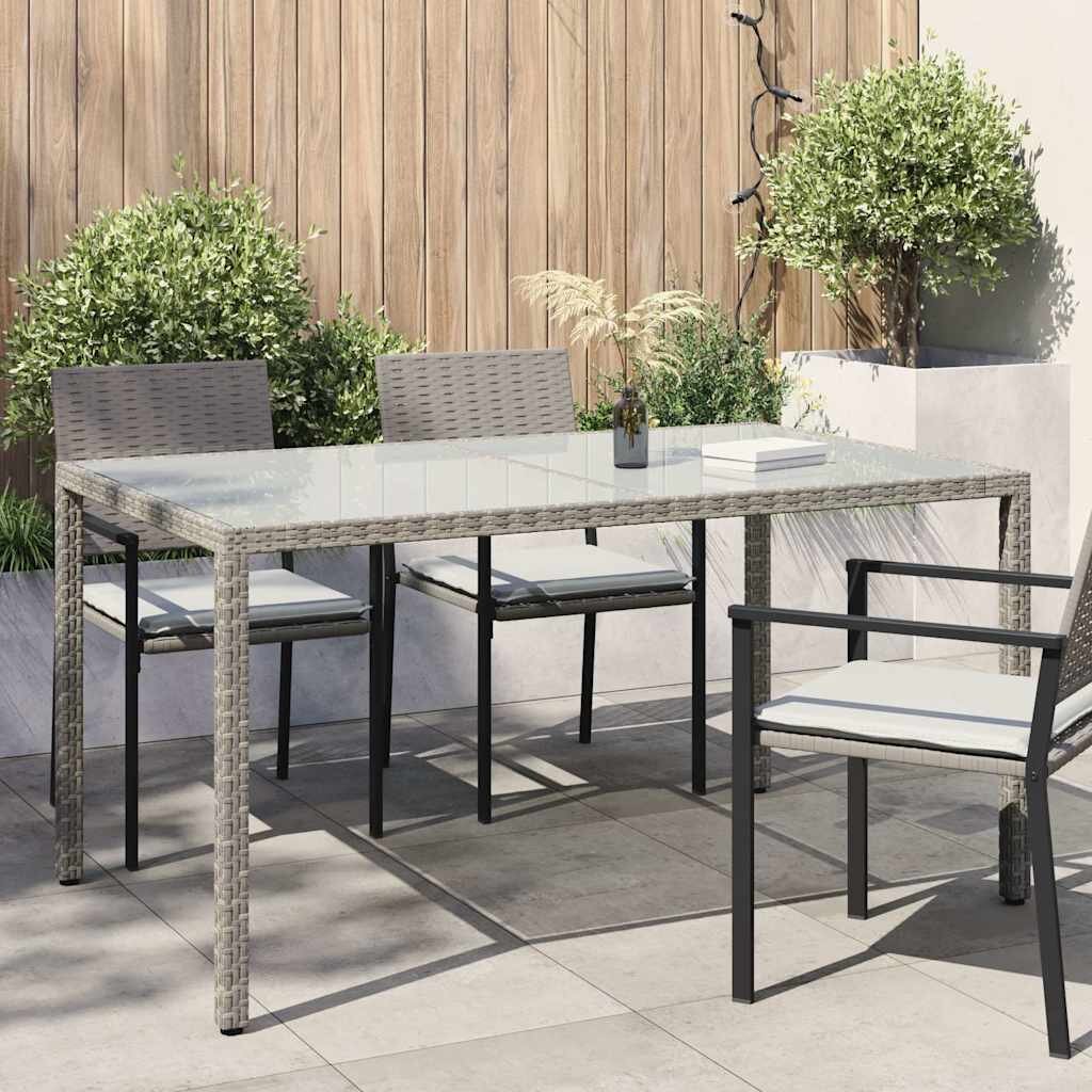 vidaXL Градинска маса 150x90x75 см закалено стъкло и полиратан сива