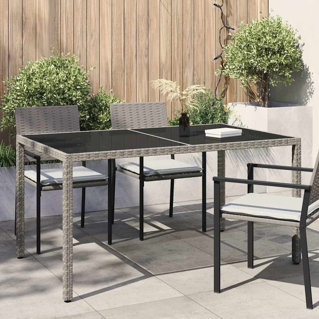 vidaXL Градинска маса 150x90x75 см закалено стъкло и полиратан сива