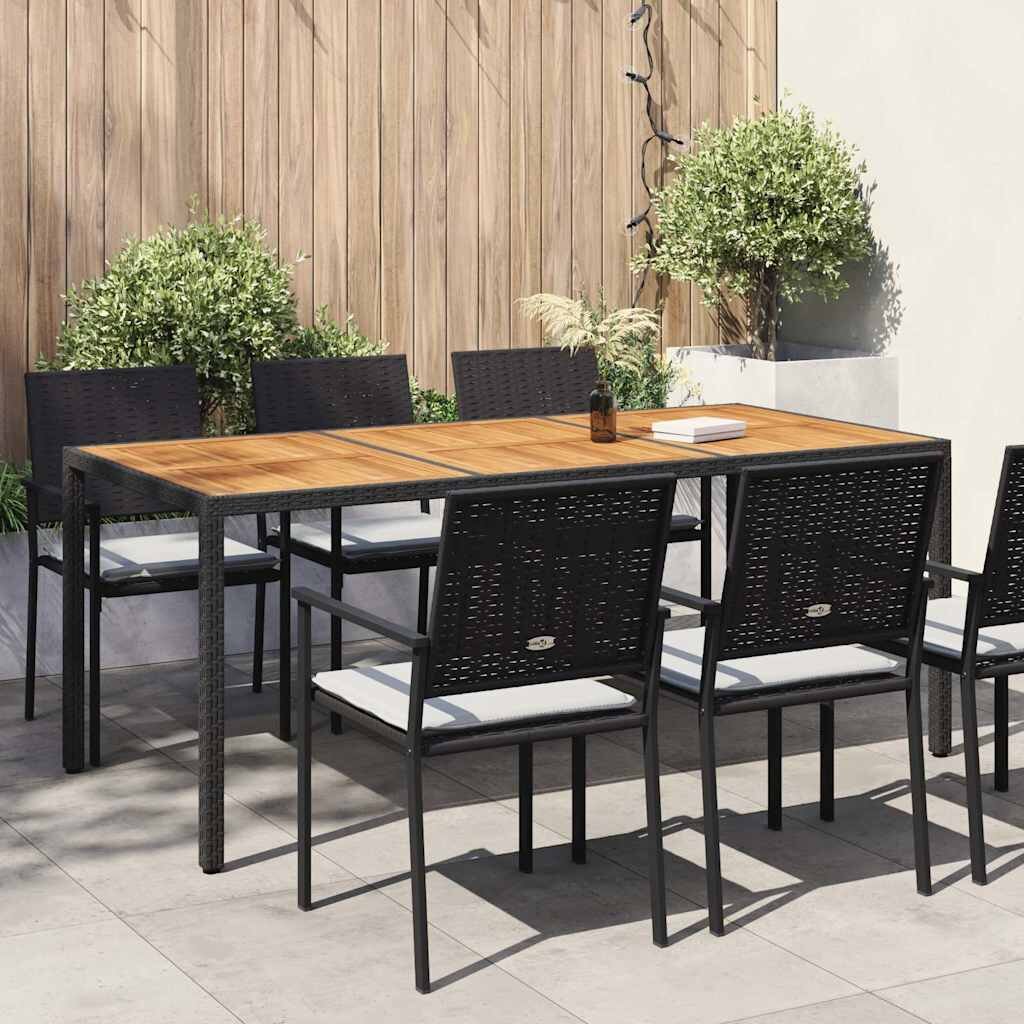 vidaXL Градинска маса 190x90x75 см полиратан и акациево дърво черна