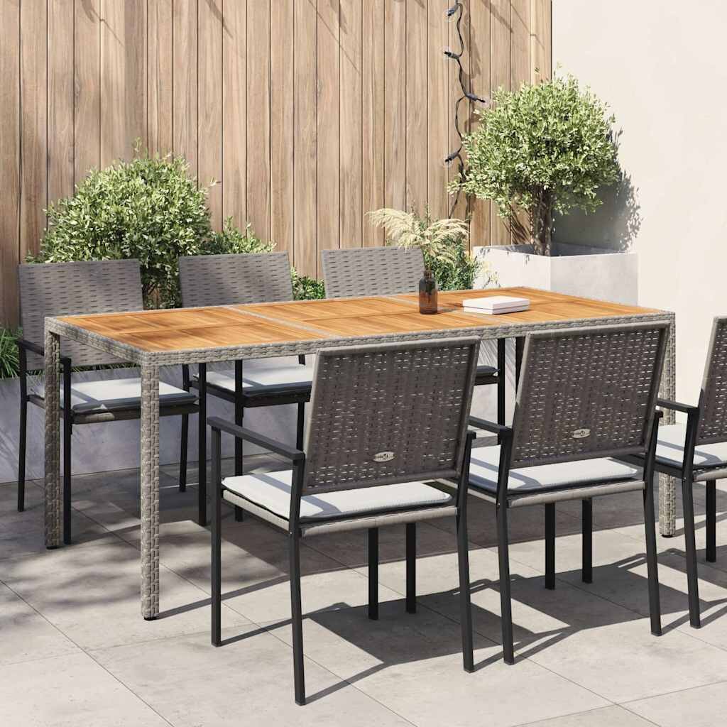 vidaXL Градинска маса 190x90x75 см полиратан и акациево дърво сива