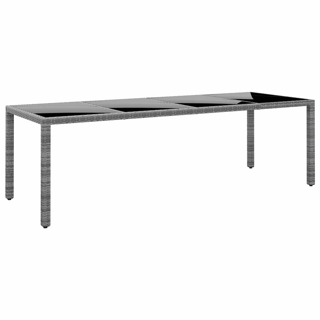 vidaXL Градинска маса 250x100x75 см закалено стъкло и полиратан сива