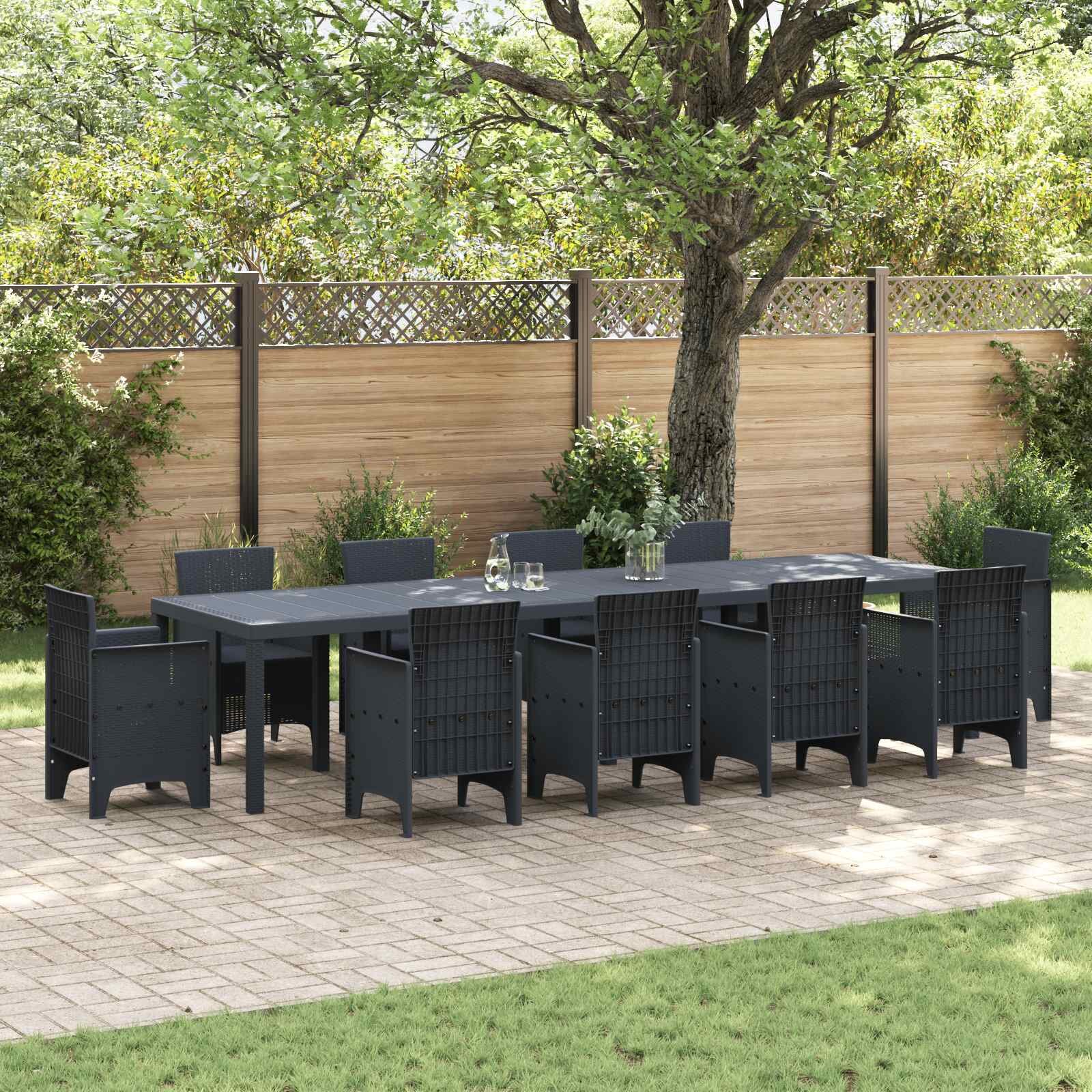 vidaXL Градинска маса Антрацит 350 x 100 x 74 см полиратан
