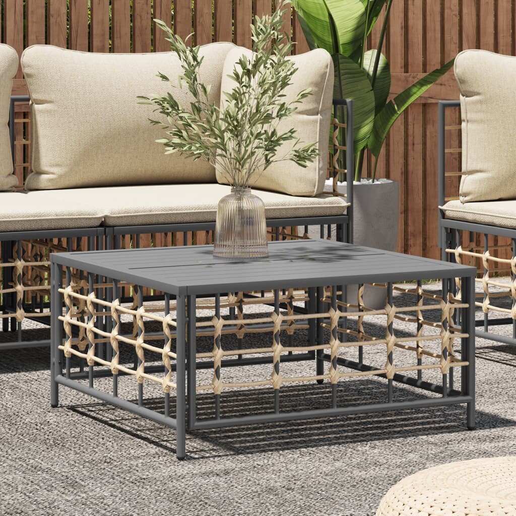 vidaXL Градинска маса антрацит 70x70x34 см полиратан