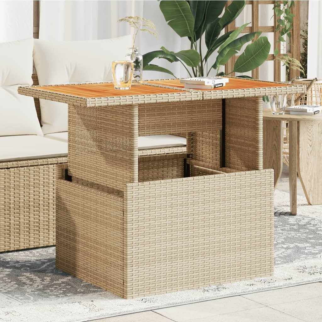 vidaXL Градинска маса бежова 100x55x73см полиратан и акациево дърво