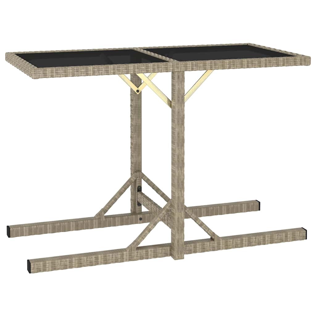 vidaXL Градинска маса бежова 110x53x72 cм полиратан стъкло