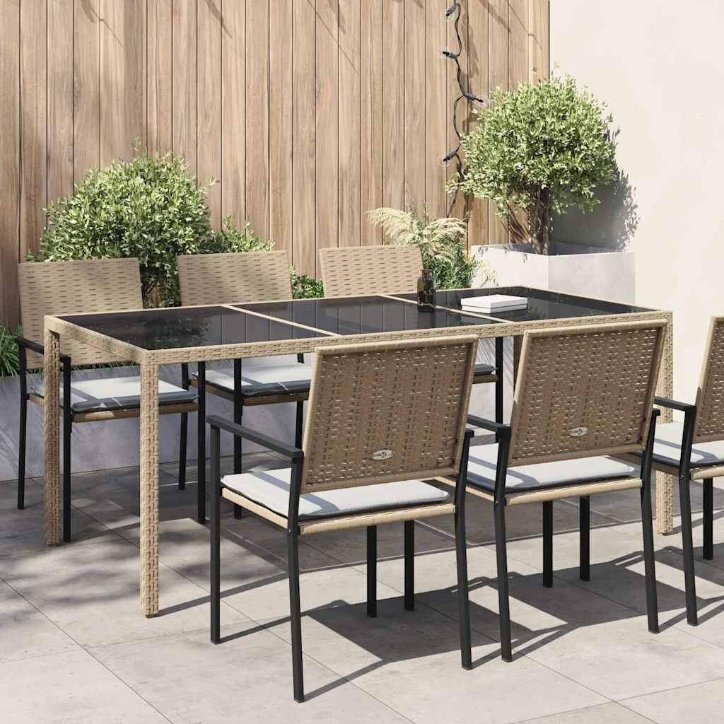 vidaXL Градинска маса бежова 190x90x75 см закалено стъкло и полиратан