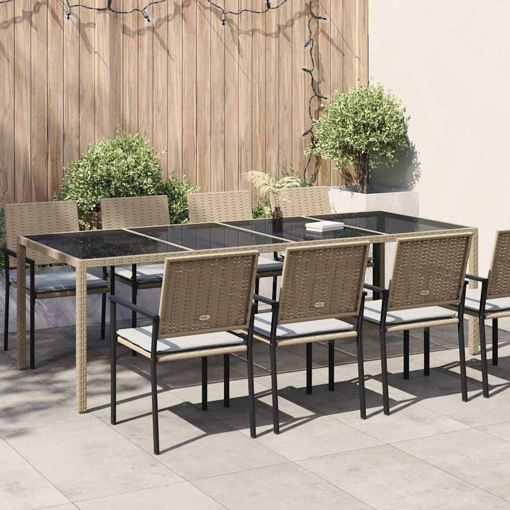 vidaXL Градинска маса бежова 250x100x75 см закалено стъкло и полиратан