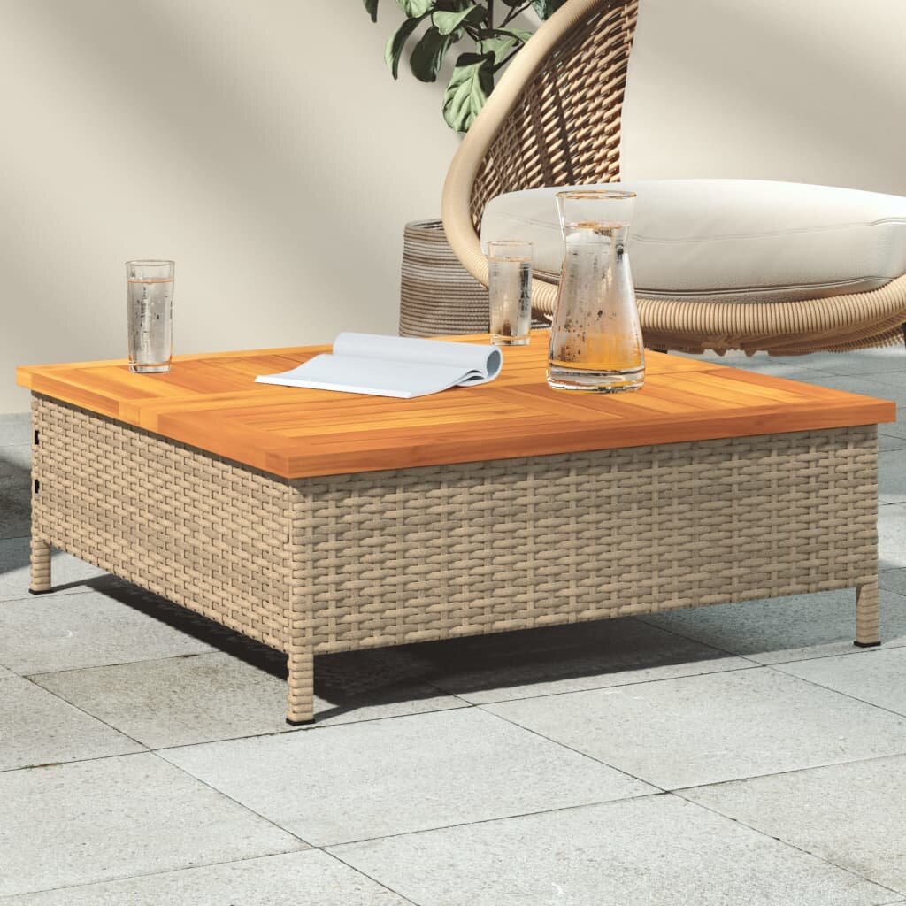 vidaXL Градинска маса бежова 70x70x25 см ратан и акациево дърво