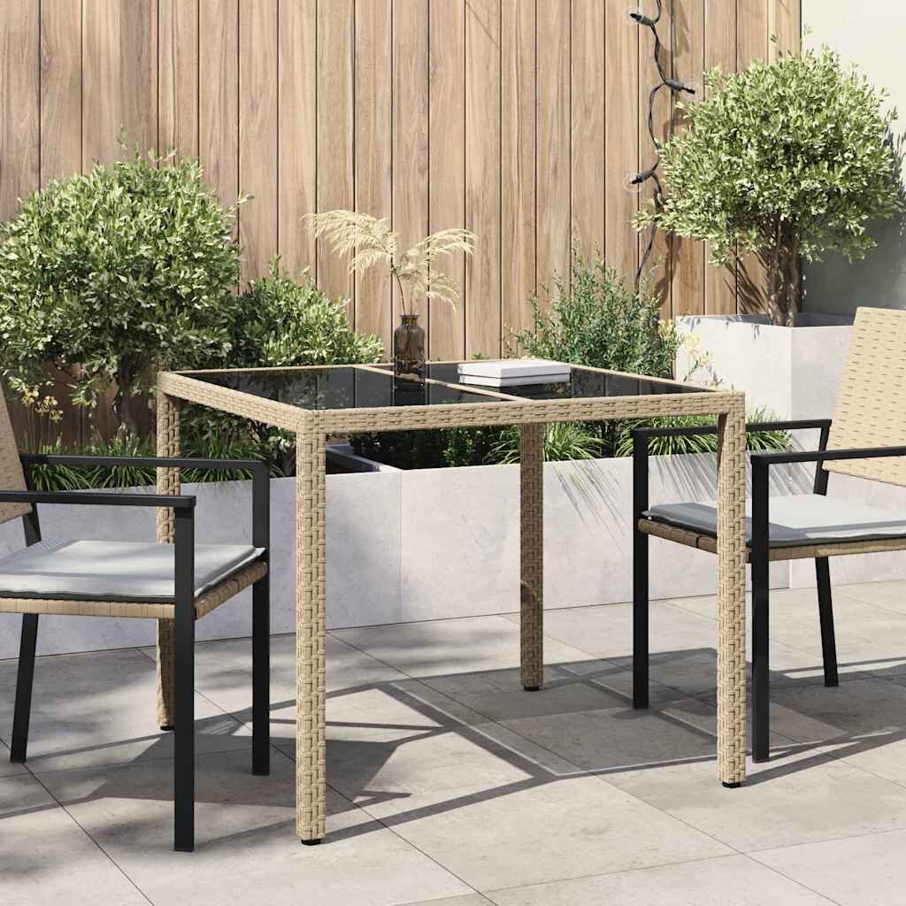 vidaXL Градинска маса Бежово 90 x 90 x 75 cm полиратан