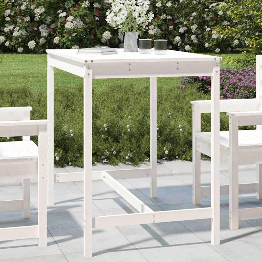 vidaXL Градинска маса бяла 121x825x110 см борово дърво масив