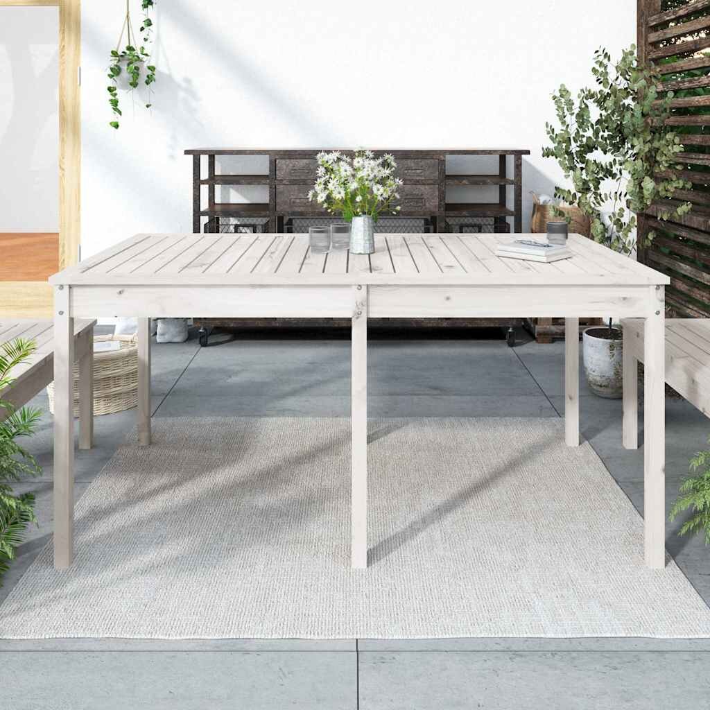 vidaXL Градинска маса бяла 1595x825x76 см борово дърво масив