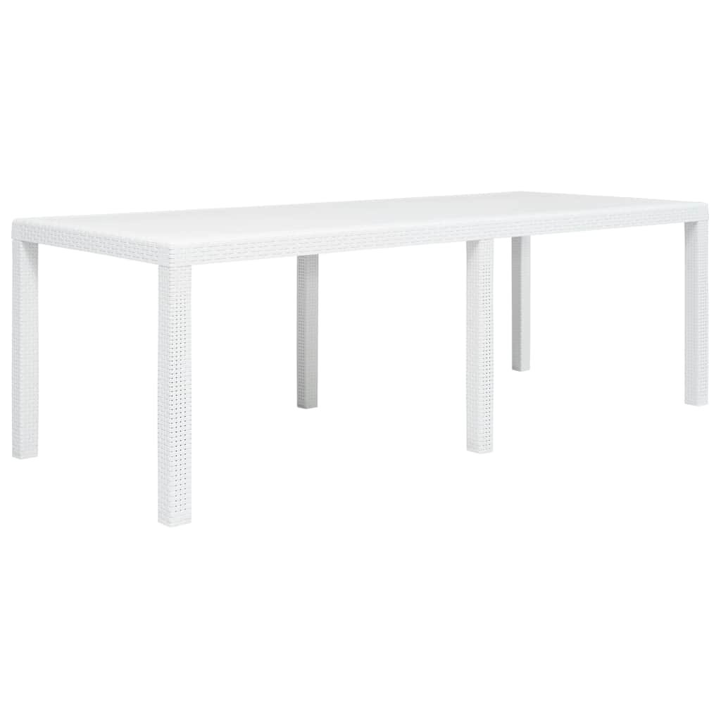 vidaXL Градинска маса бяла 220x90x72 см пластмаса ратанов вид