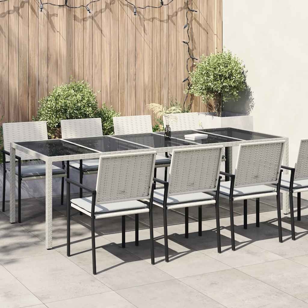 vidaXL Градинска маса бяла 250x100x75 см полиратан и закалено стъкло
