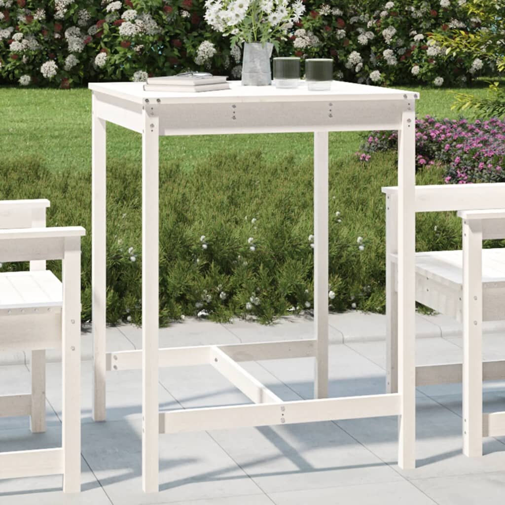 vidaXL Градинска маса бяла 825x825x110 см борово дърво масив