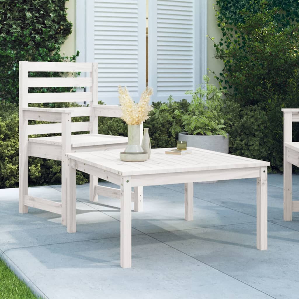 vidaXL Градинска маса бяла 825x825x45 см борово дърво масив