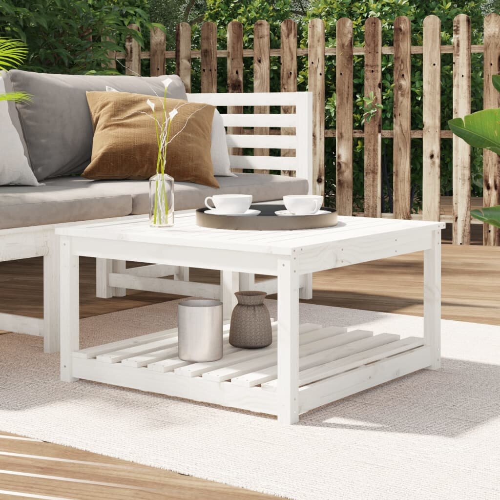 vidaXL Градинска маса бяла 825x825x45 см борово дърво масив